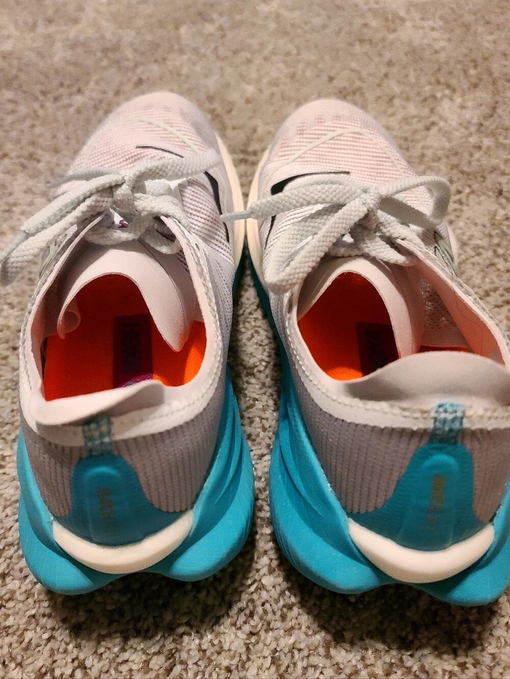 Women's 7B, Hoka Mach X2 White Teal Athletic Running Shoes with Orange - Picture 3 of 10